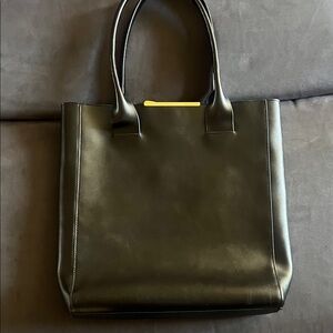 BCBGMaxAzria Black Leather Tote with Yellow Accent